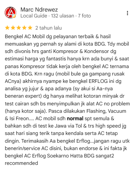 Bukti Ulasan Asli Pelanggan Google Maps Review Erfolg AC Mobil Bandung Hemat Biaya Servis